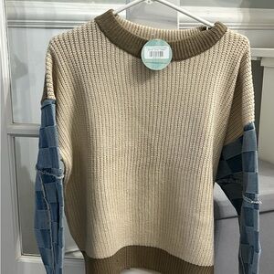 Beige and Blue Knit Sweater